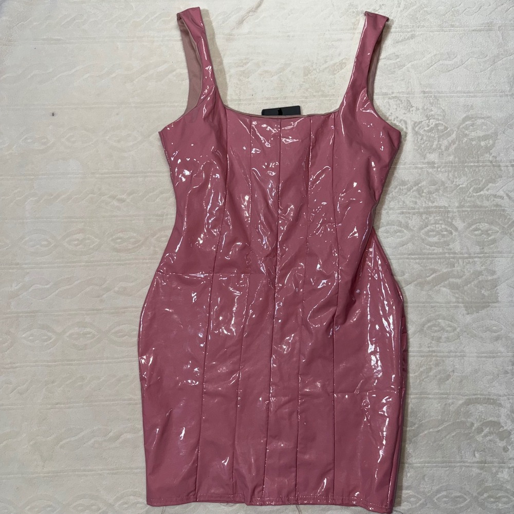NWT PrettyLittleThing baby pink vinyl mini dress
